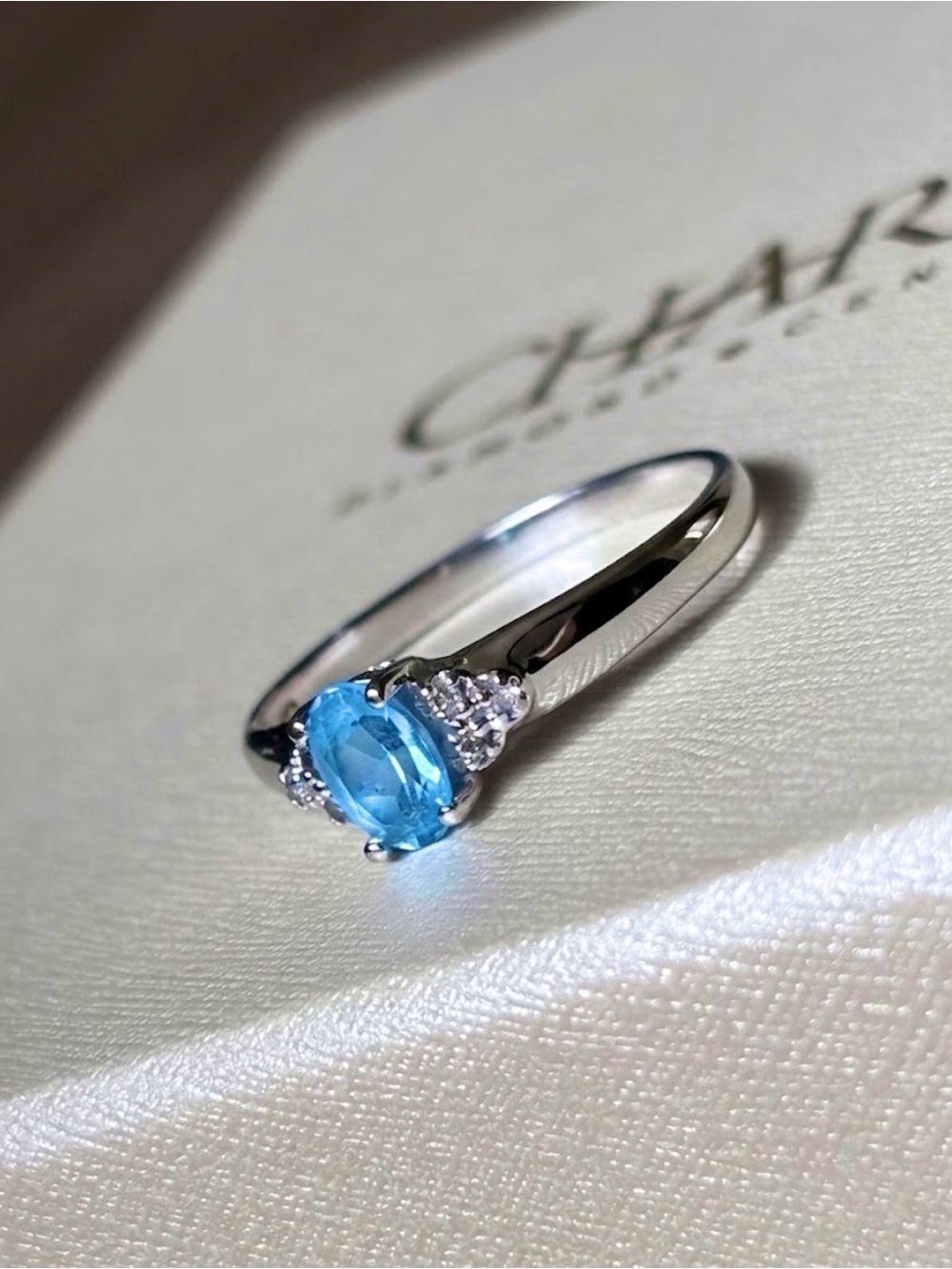 Sterling Silver Blue Topaz Ring with Accent Diamonds